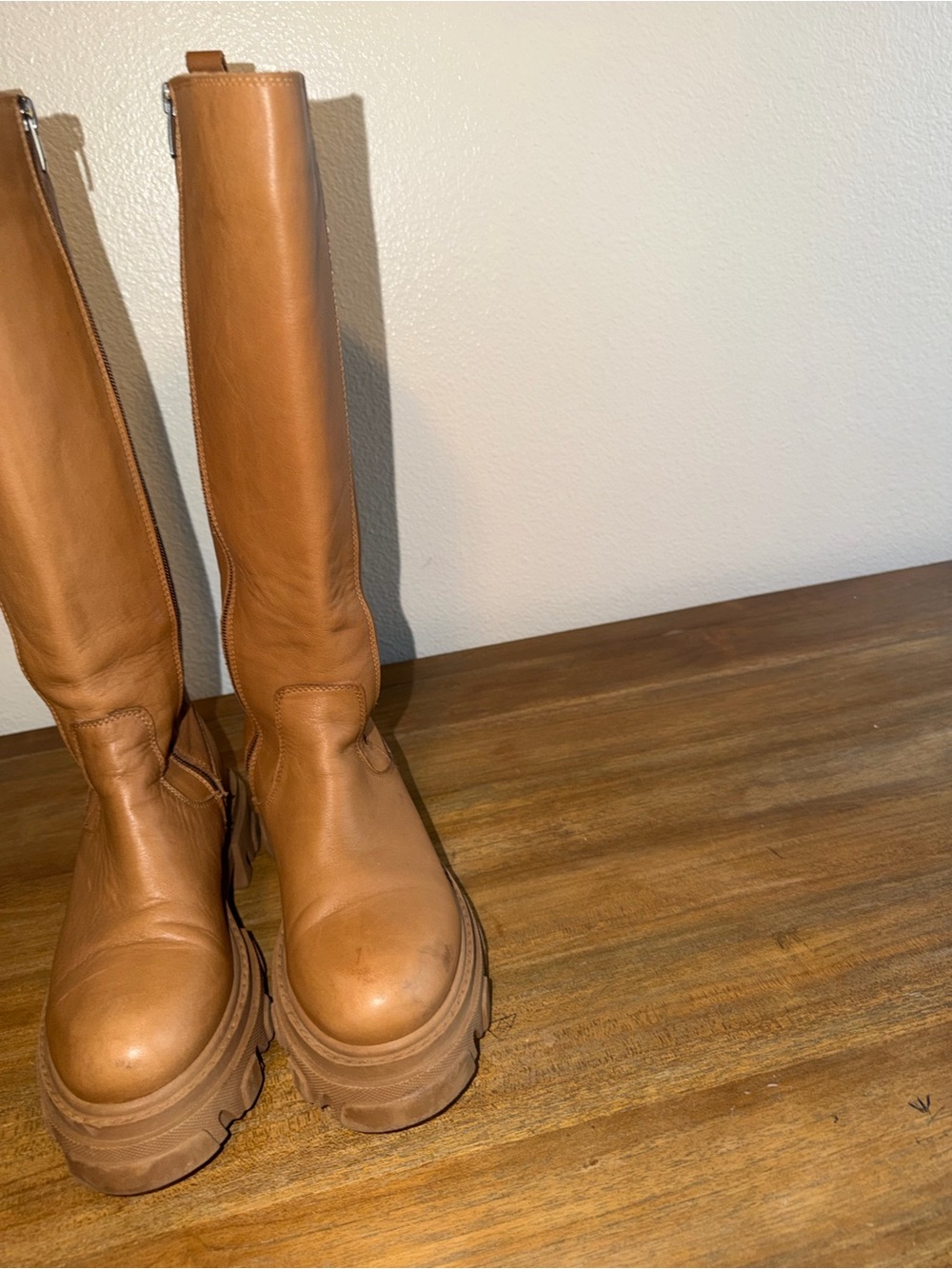 Steve Madden Cognac Platform Lug Knee Boots